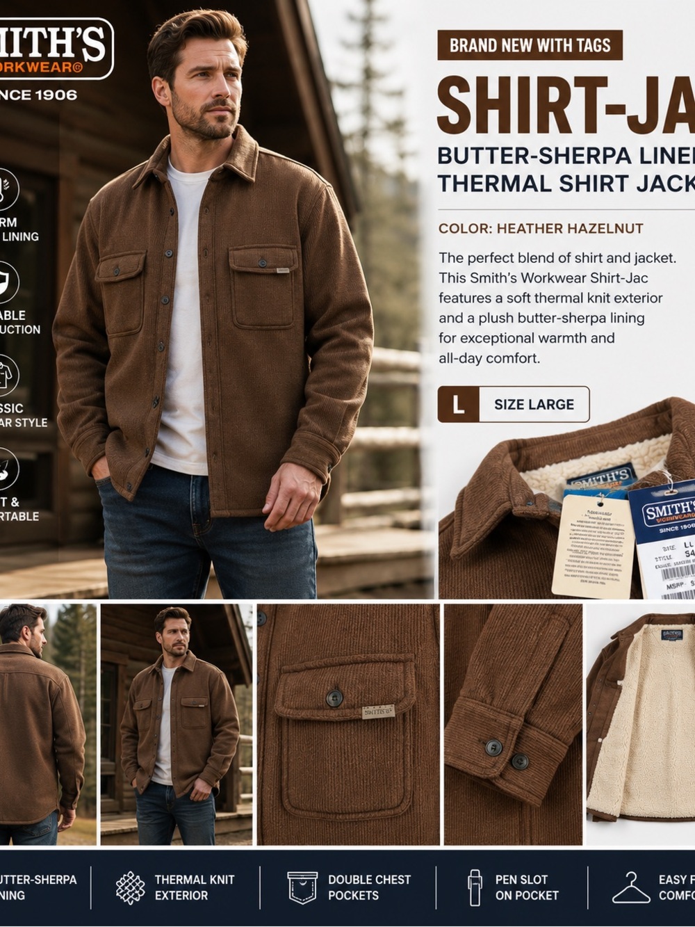 SMITH Heather Hazelnut Sherpa-Lined Shirt Jacket